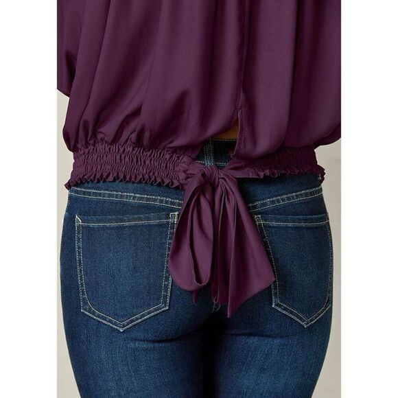 ✨Venus Smocked Detail Dark Purple Sz Large Top✨ - Picture 4 of 13